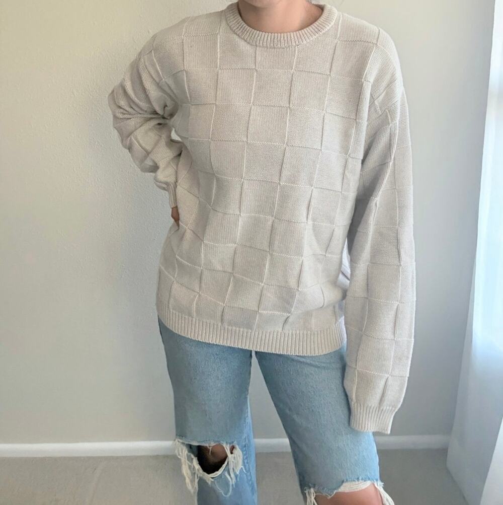 Vintage Roundtree & Yorke Chunky Knit Sweater minimalist Fisherman neutral 90s